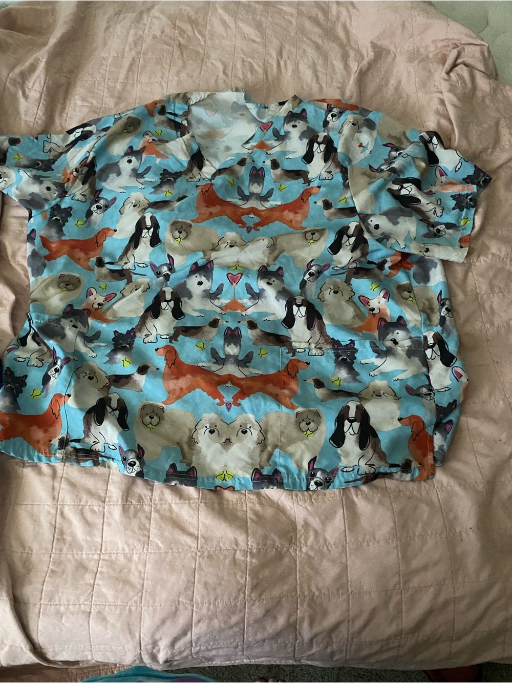 Dog Print Pet Grooming Scrub Top - Blue